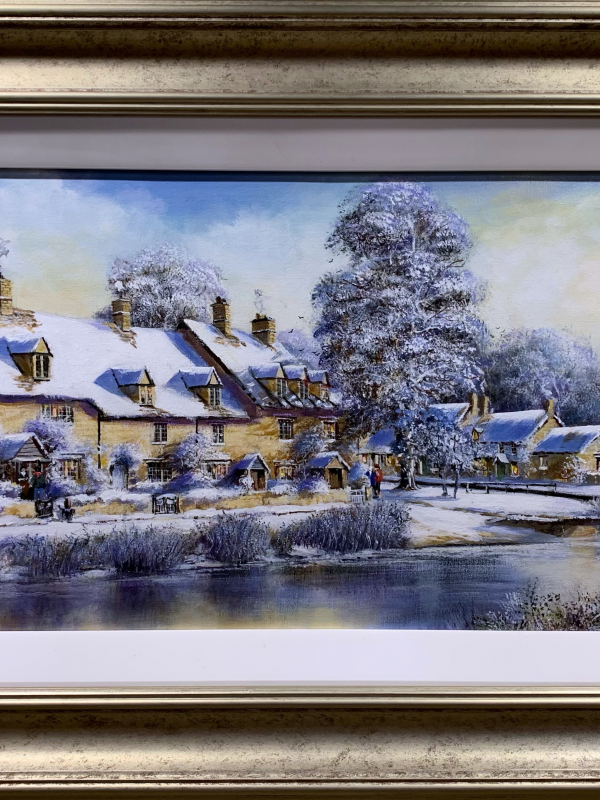 Lower Slaughter in the Snow by Gordon Lees - Framed