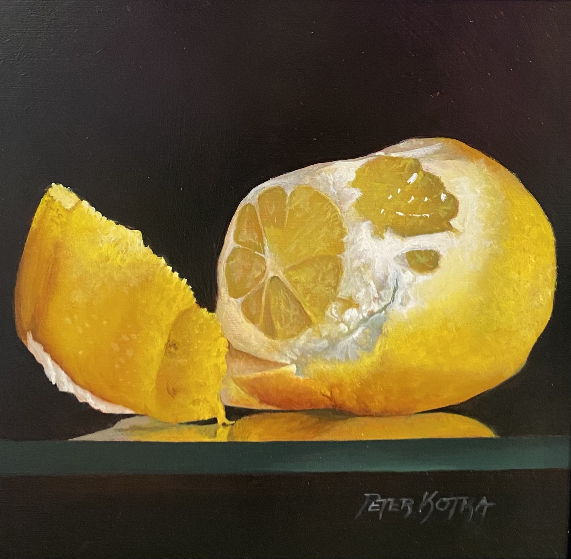 Lemon Peel is an original oil painting on panel by the talented artist Peter Kotka