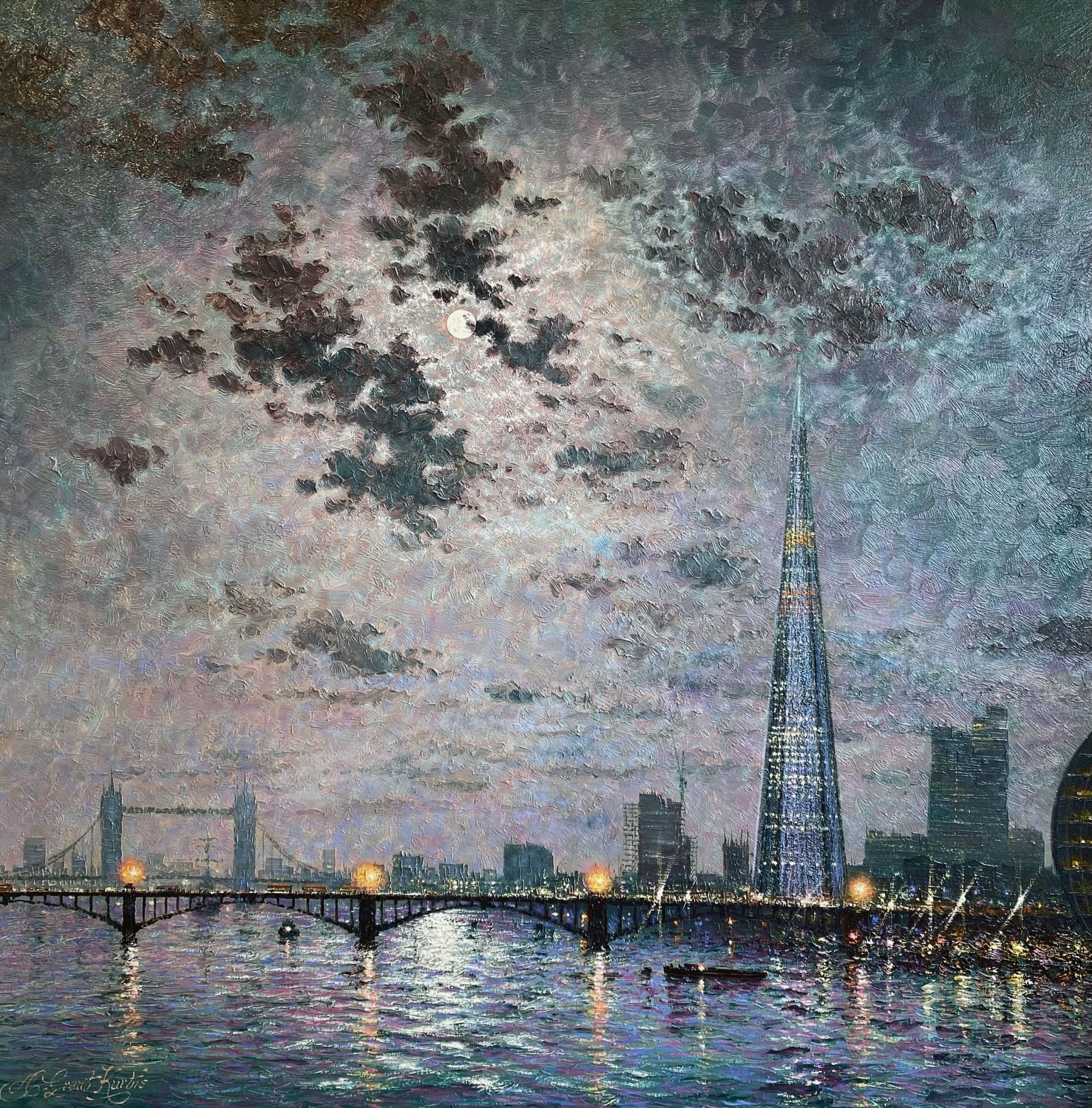Nocturnal Reflections in London on The Thames by the artist Andrew Grant Kurtis